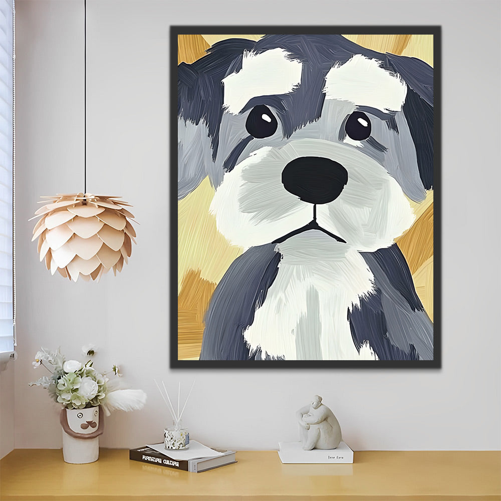 Grijs-wit Cartoon Hondje Schilderen op Nummers