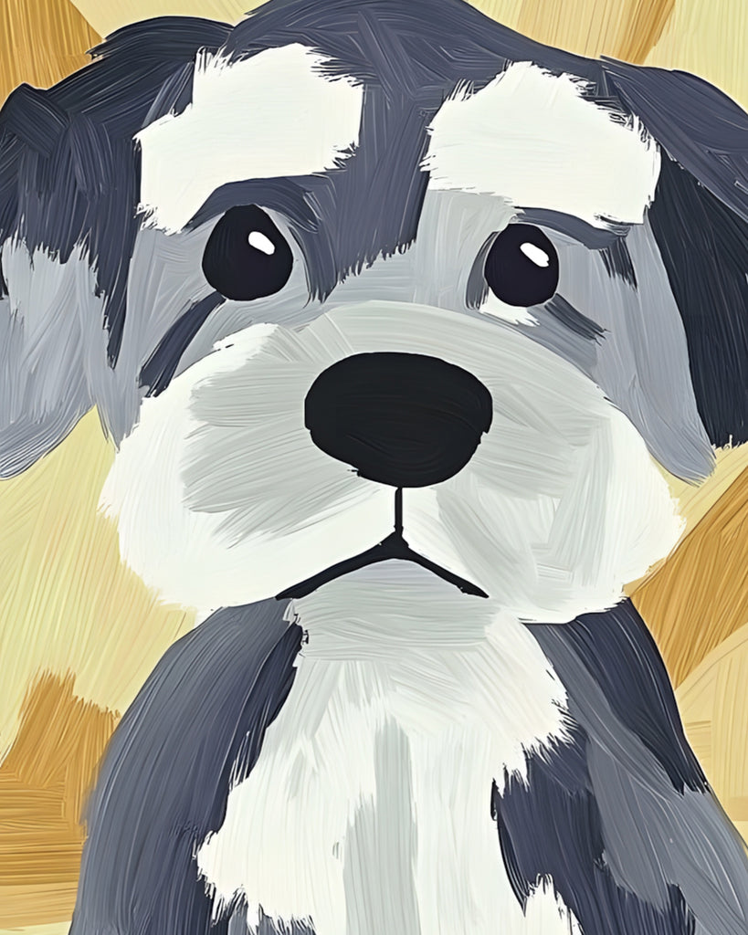 Grijs-wit Cartoon Hondje Schilderen op Nummers