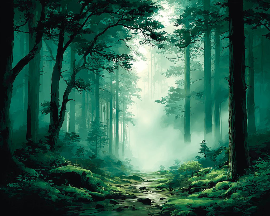 Groen Bos in de Mist Schilderen op Nummers