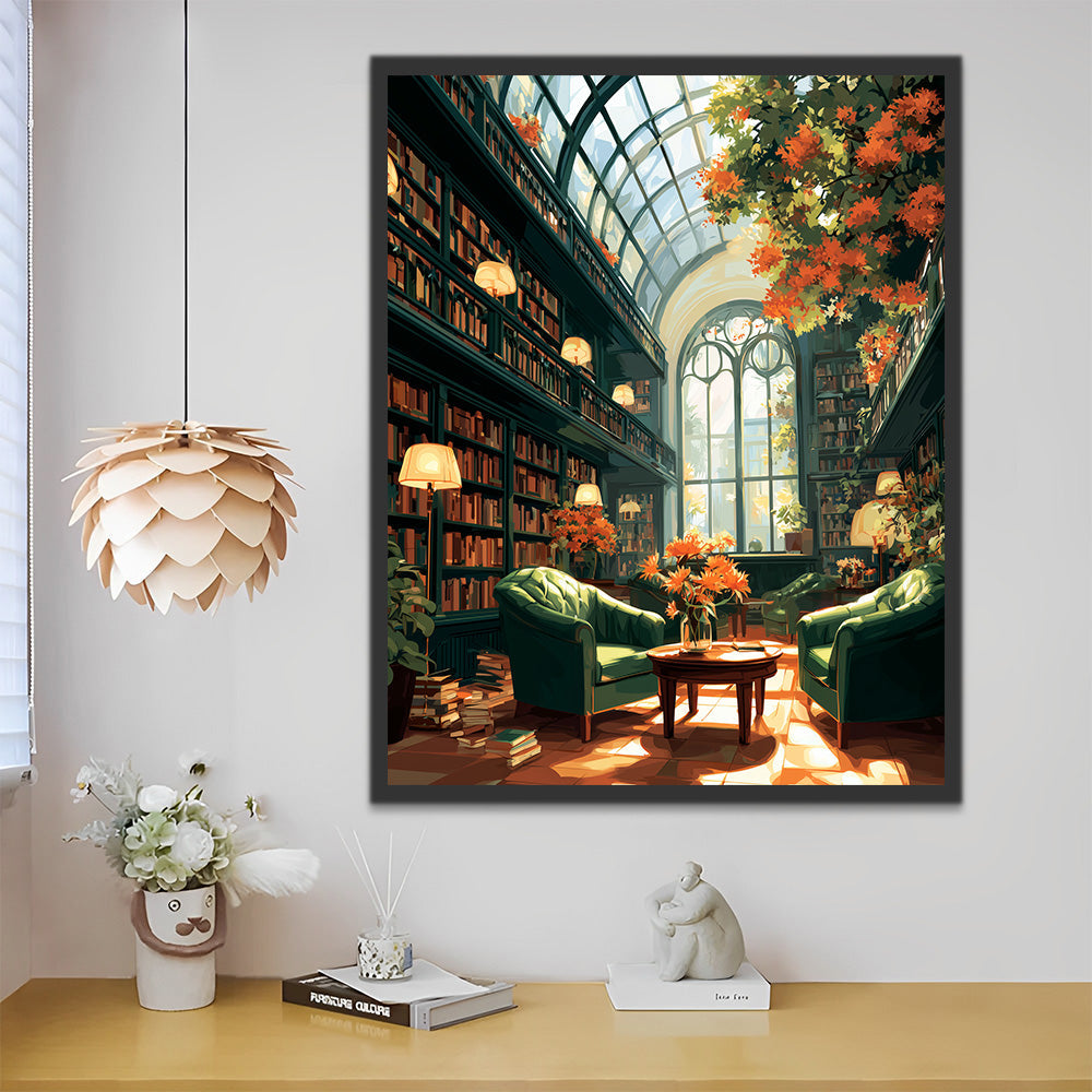 Groene Boekenkast vol Boeken Schilderen op Nummers