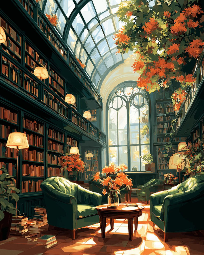 Groene Boekenkast vol Boeken Schilderen op Nummers