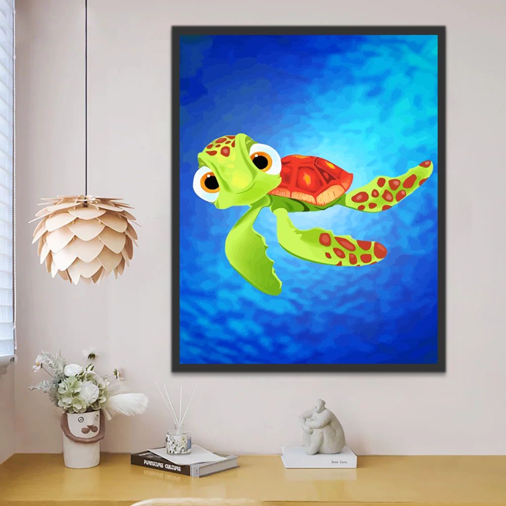 Groene Cartoon Kleine Schildpad Schilderen op Nummers Kinderen