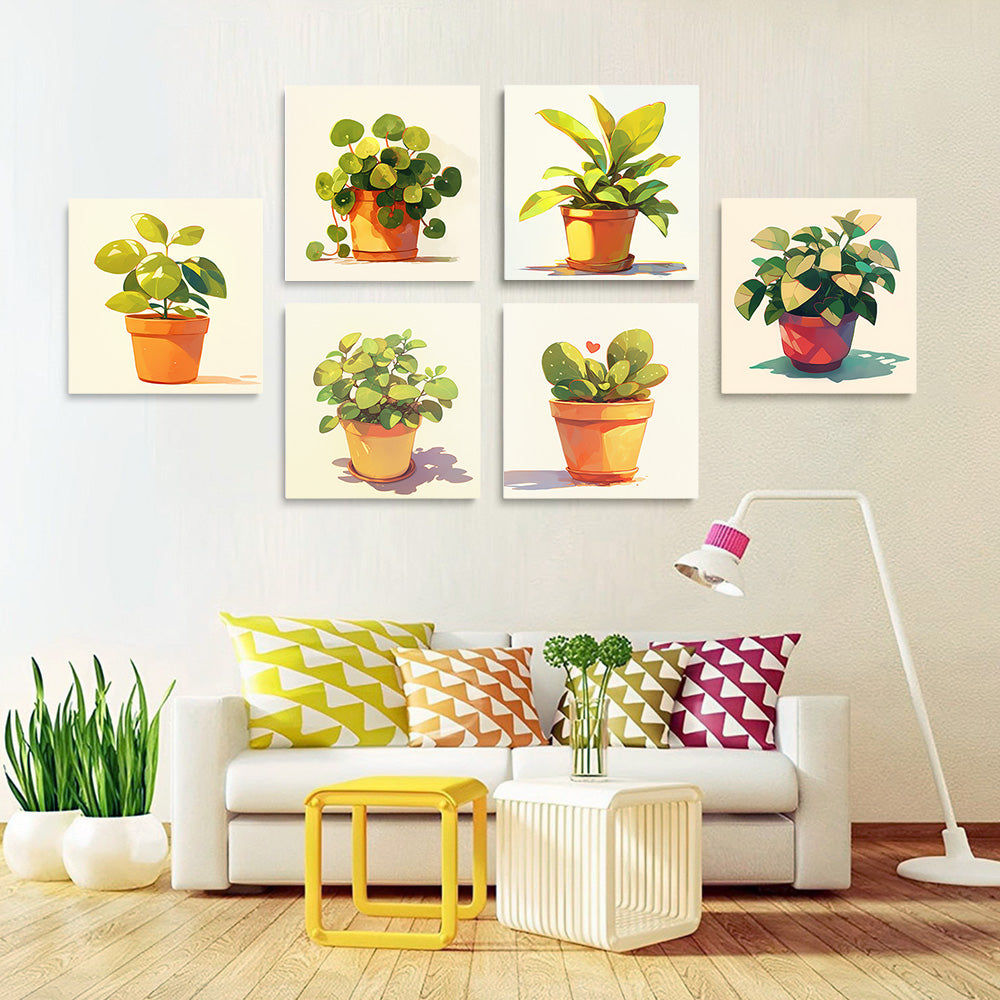 Groene Kamerplanten 6 Stuks Mini Schilderen op Nummers