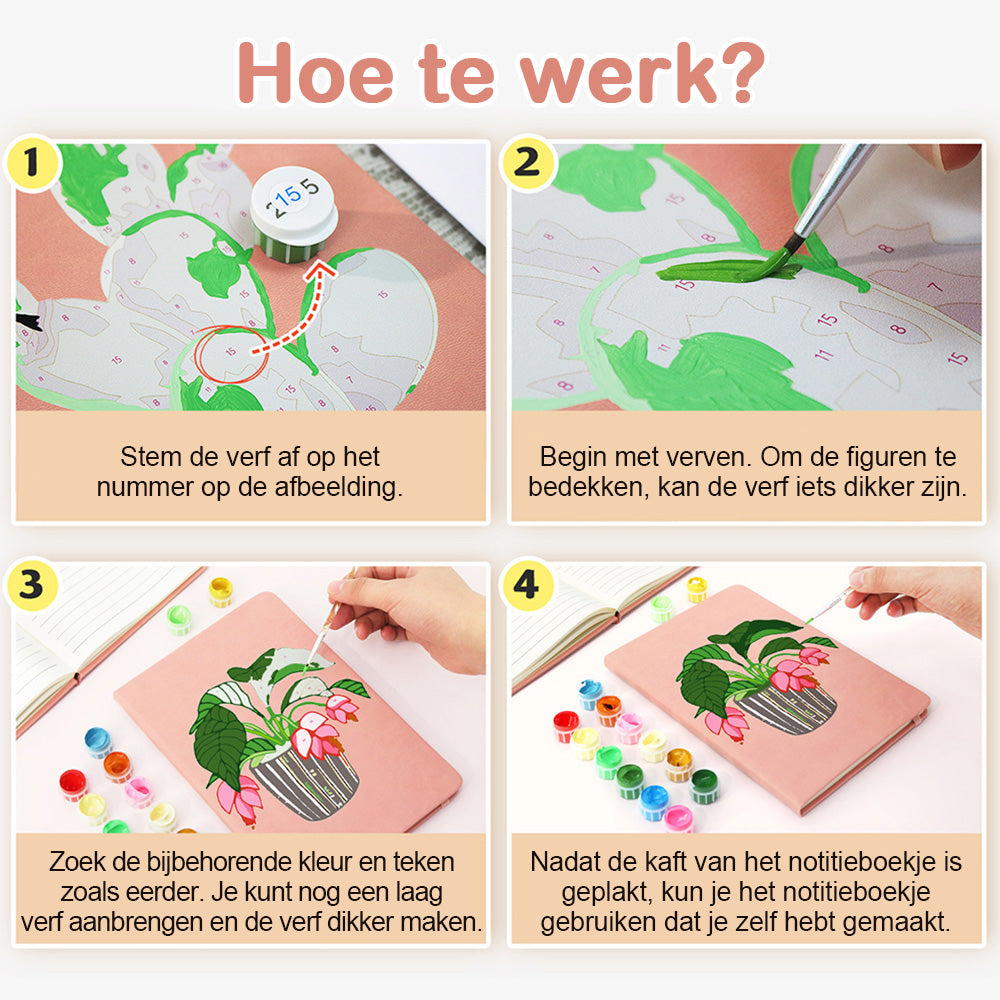 Groene Kamerplanten met Rode Bloemen Notitieboek Schilderen op Nummers