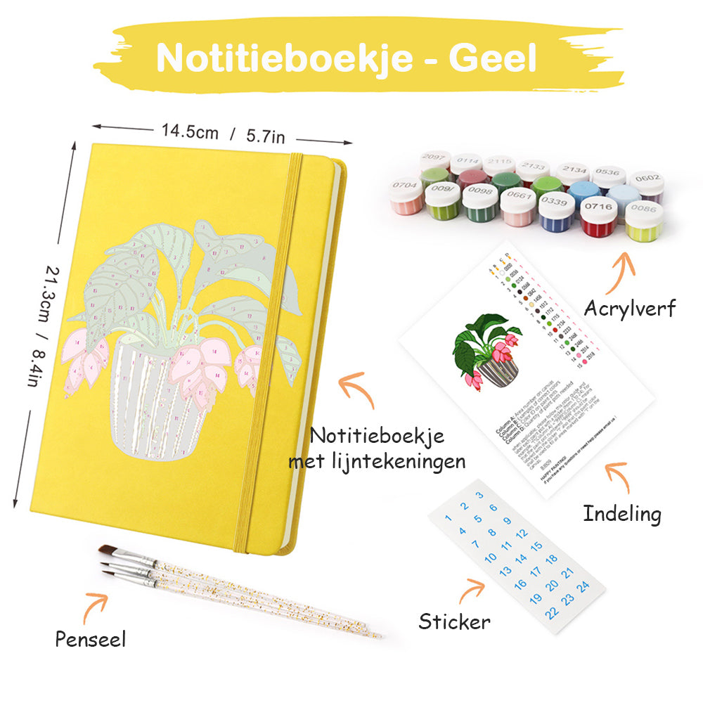 Groene Kamerplanten met Rode Bloemen Notitieboek Schilderen op Nummers