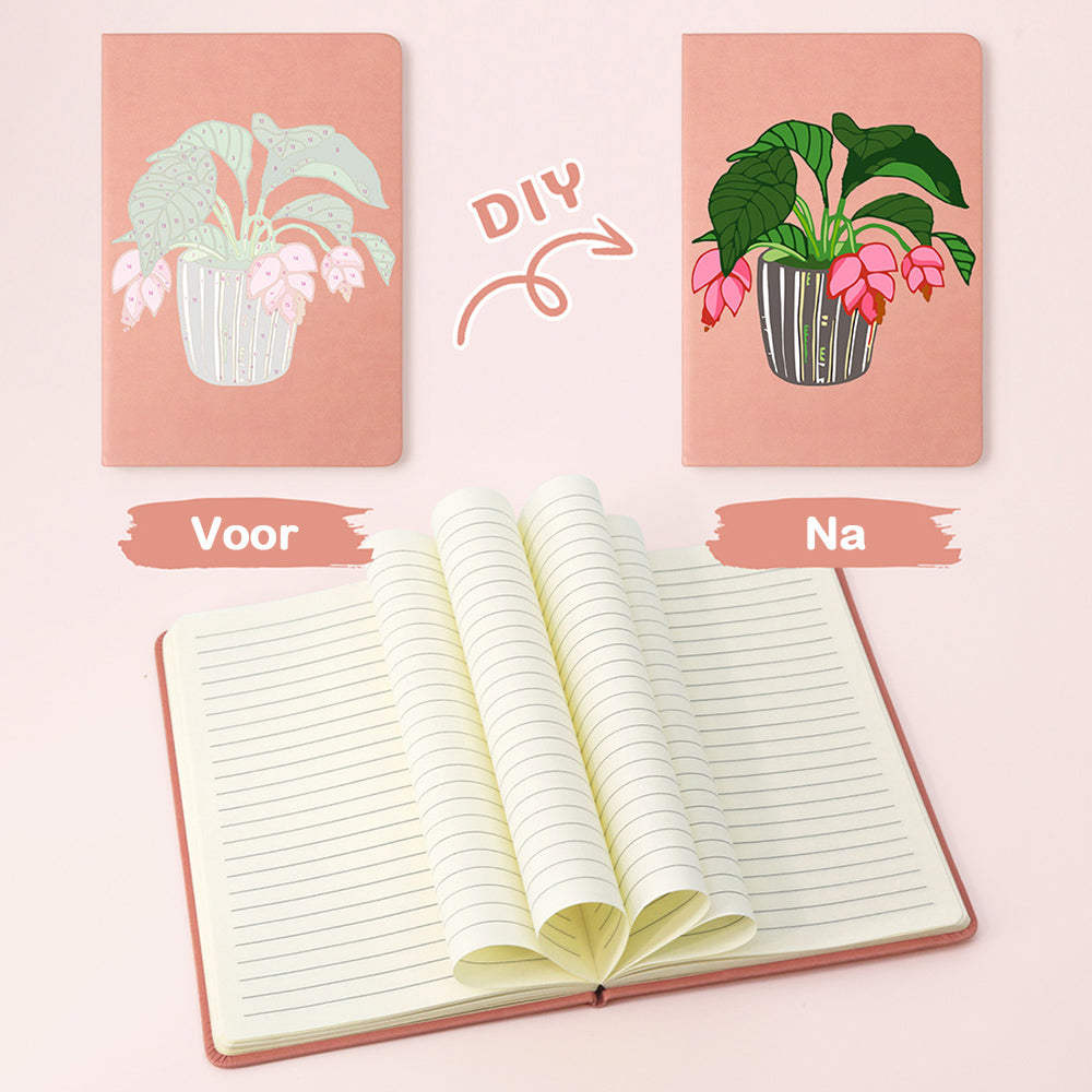 Groene Kamerplanten met Rode Bloemen Notitieboek Schilderen op Nummers