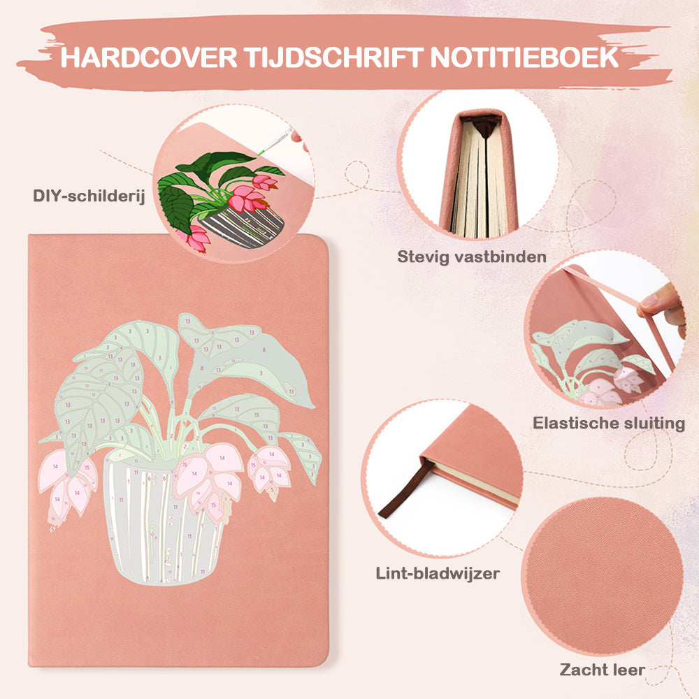 Groene Kamerplanten met Rode Bloemen Notitieboek Schilderen op Nummers