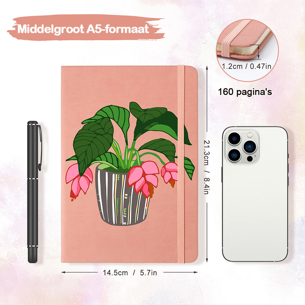 Groene Kamerplanten met Rode Bloemen Notitieboek Schilderen op Nummers