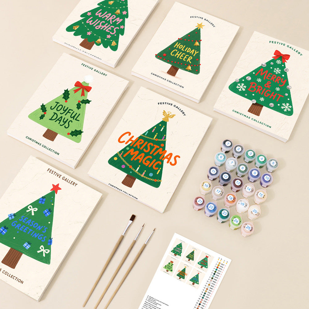 Groene Kerstbomen 6 Stuks Mini Schilderen op Nummers