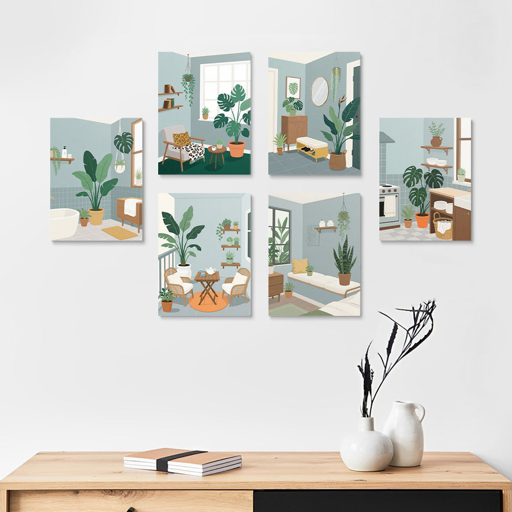 Groene Planten in de Kamer 6 Stuks Mini Schilderen op Nummers