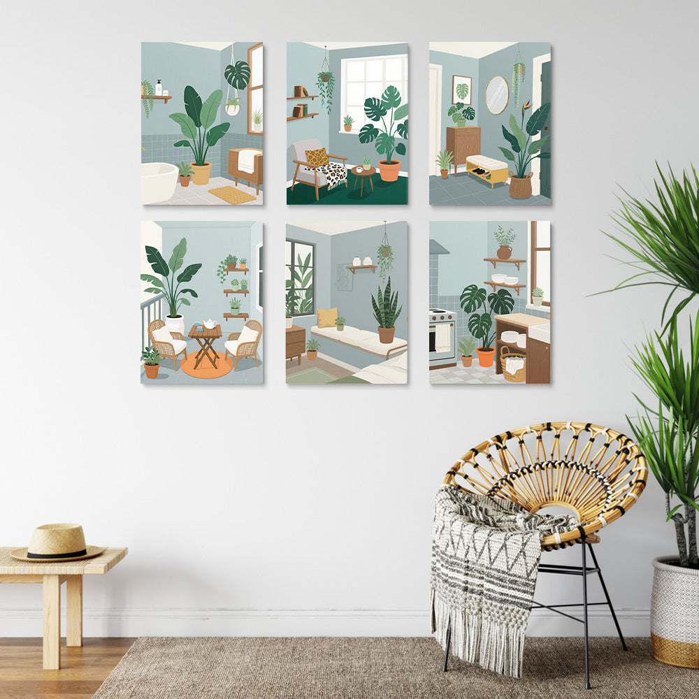 Groene Planten in de Kamer 6 Stuks Mini Schilderen op Nummers