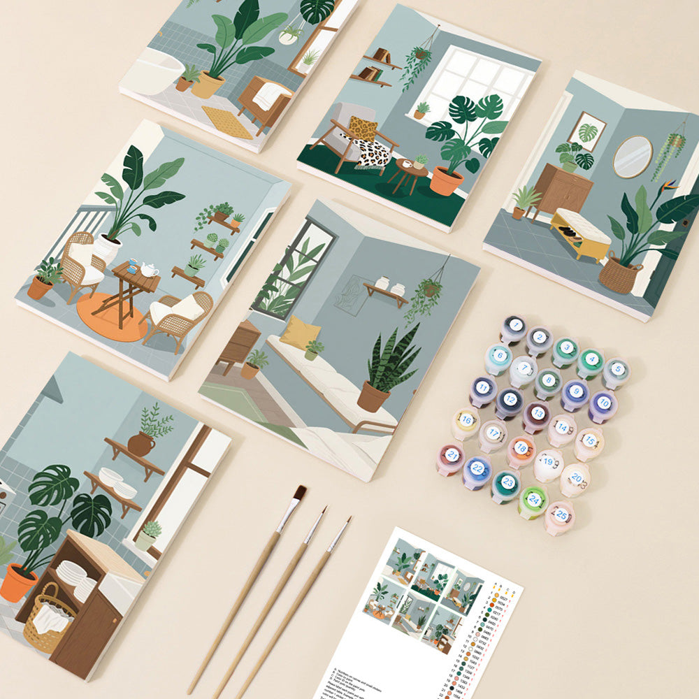 Groene Planten in de Kamer 6 Stuks Mini Schilderen op Nummers