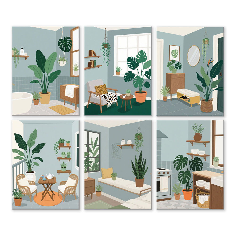 Groene Planten in de Kamer 6 Stuks Mini Schilderen op Nummers