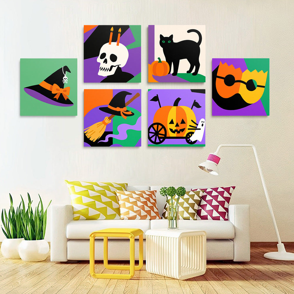 Halloween Cartoon Versieringen 6 Stuks Mini Schilderen op Nummers