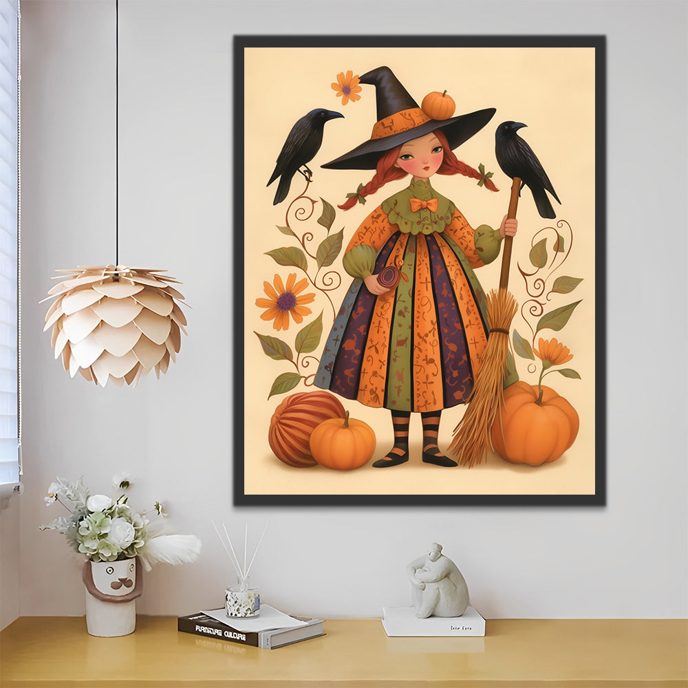 Halloweenmeisje Verkleed als Heks Schilderen op Nummers
