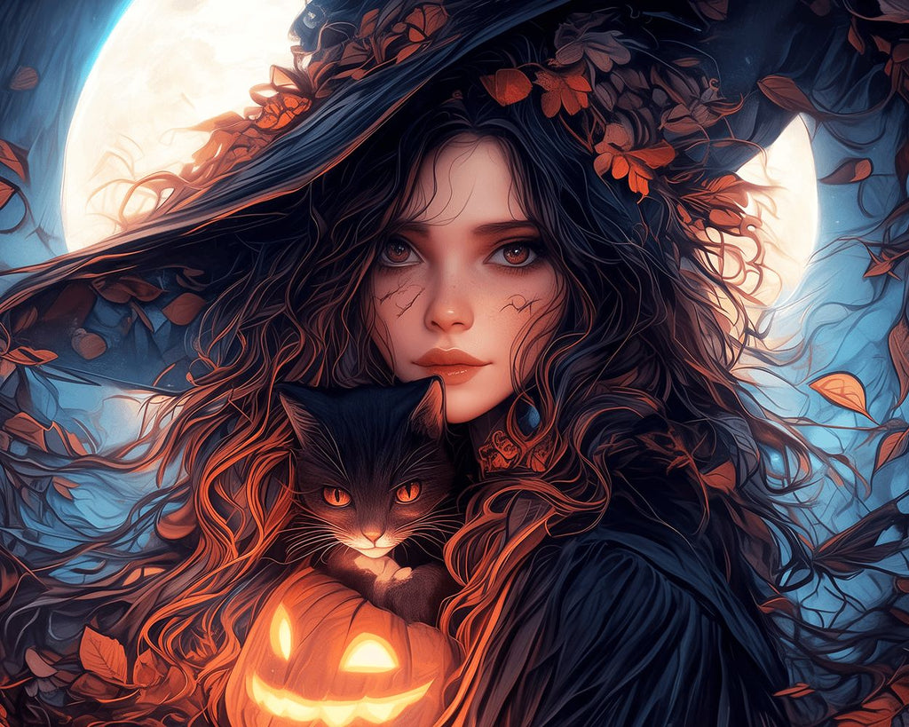 Halloweenvrouw met Zwarte Kat Schilderen op Nummers