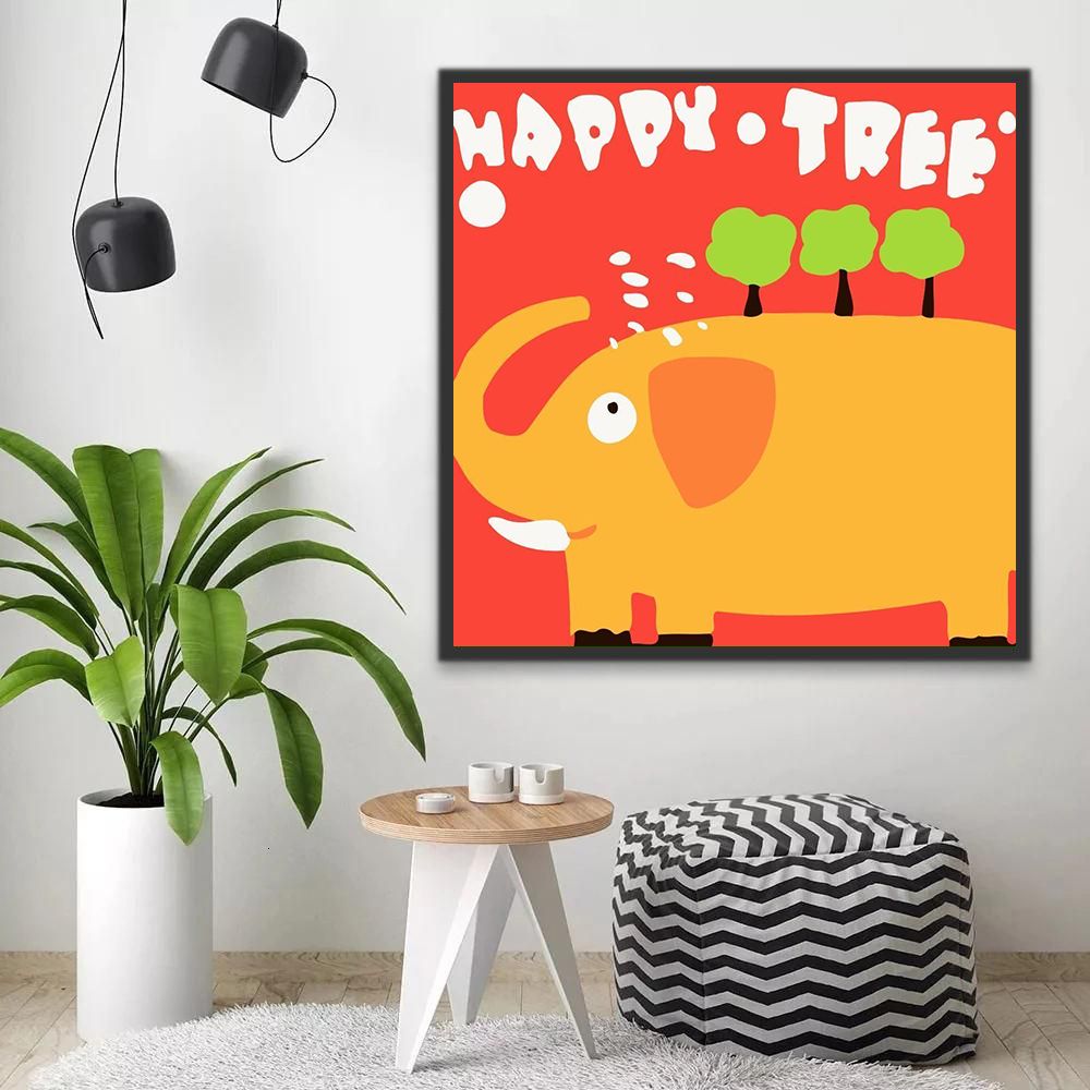 Happy Tree Olifant Schilderen op Nummers Kinderen