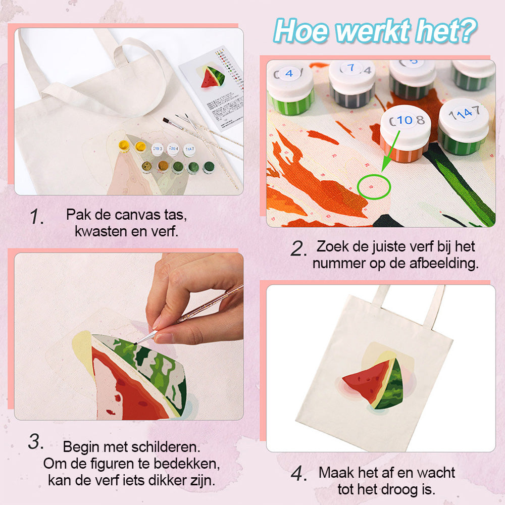 Heerlijke Watermeloen Canvas Tote Bag Schilderen op Nummers