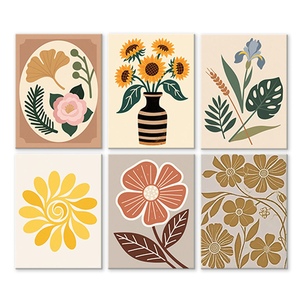 Herfstbloemen en Bladeren 6 Stuks Mini Schilderen op Nummers
