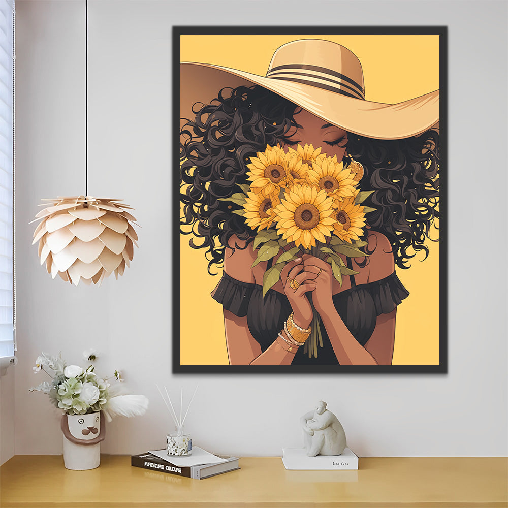 Het Meisje met de Zonnebloem Schilderen op Nummers
