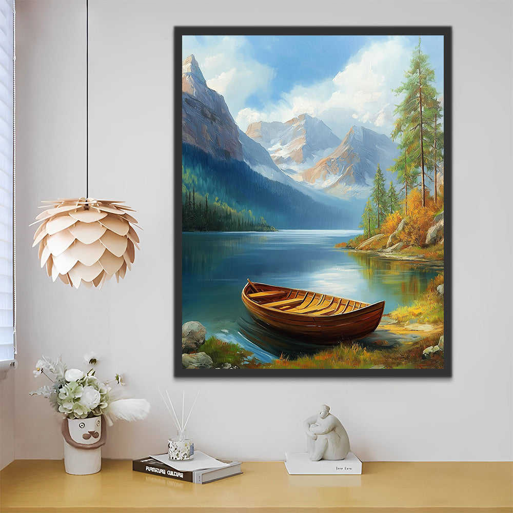 Houten Boot op de Oever Schilderen op Nummers