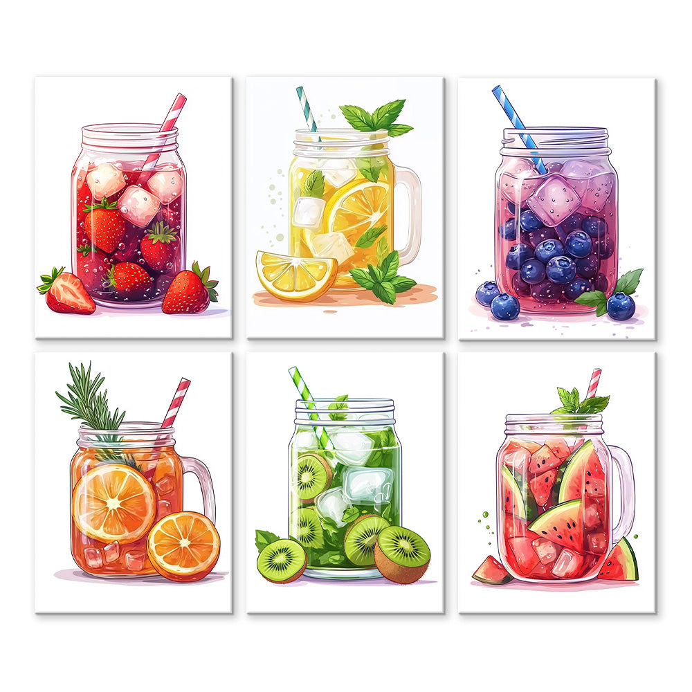 IJskoude Fruitdrankjes 6 Stuks Mini Schilderen op Nummers