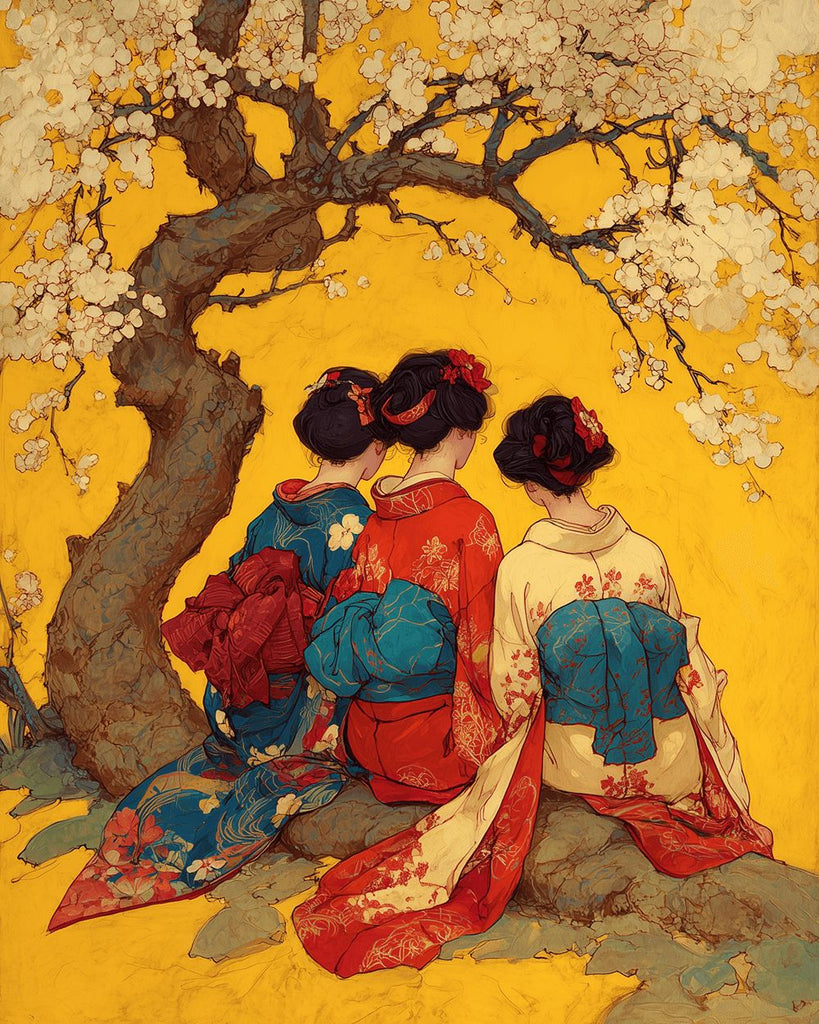 Japanse Vrouwen onder de Kersenbloesemboom Schilderen op Nummers