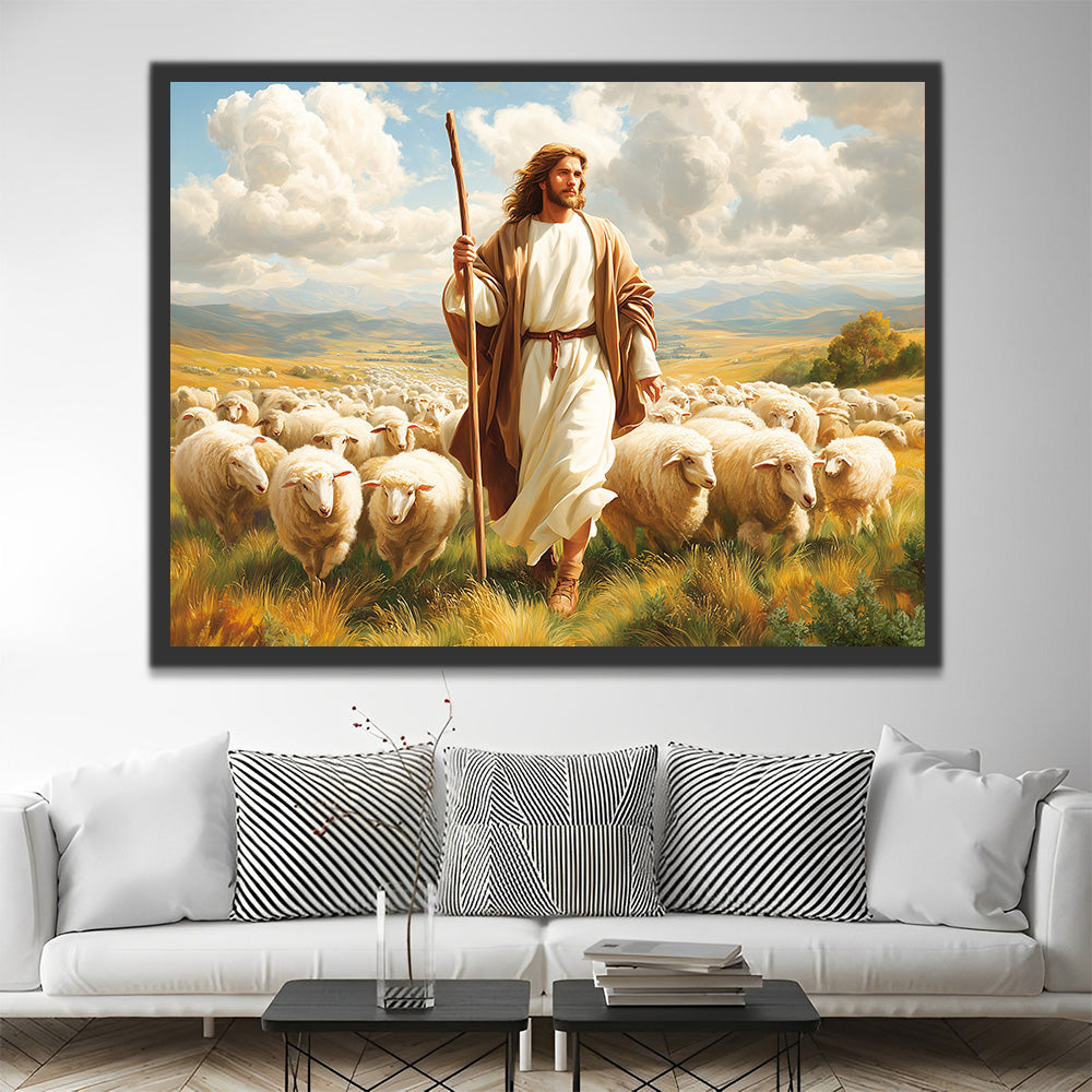 Jezus Hoedt de Schapen Schilderen op Nummers