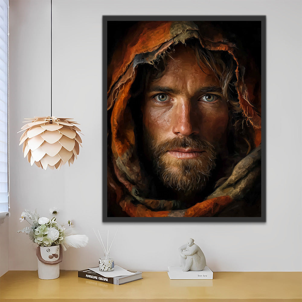 Jezus met een Vaste Blik Schilderen op Nummers