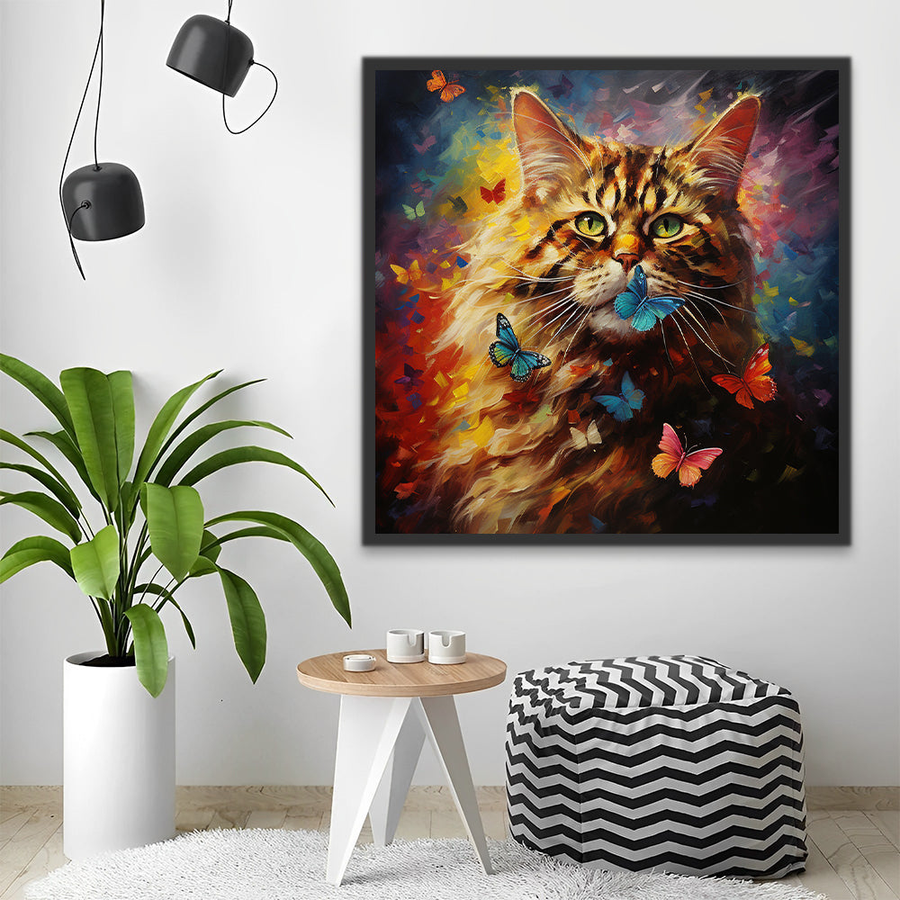 Kat en Kleurrijke Vlinders Schilderen op Nummers