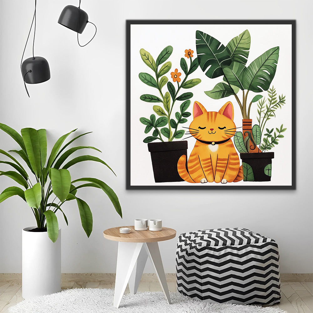 Kat en Potplant Schilderen op Nummers