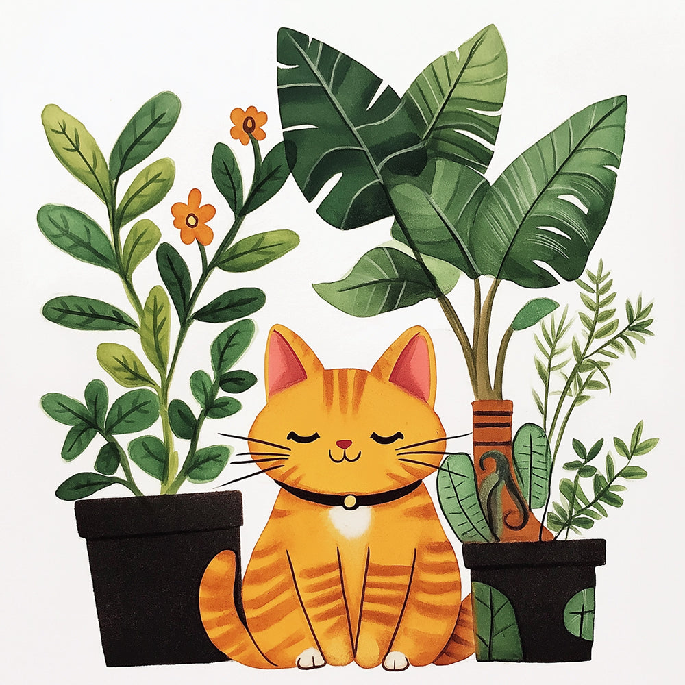 Kat en Potplant Schilderen op Nummers