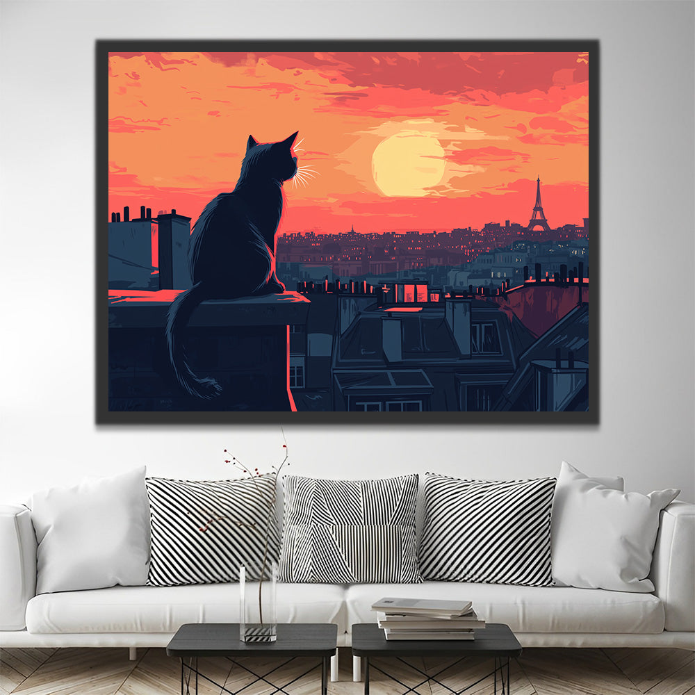 Kat in Parijs bij Nacht Schilderen op Nummers