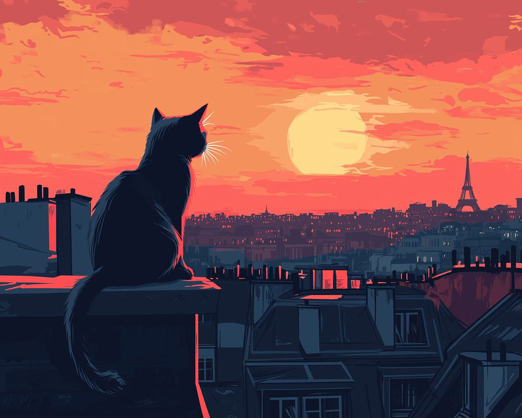 Kat in Parijs bij Nacht Schilderen op Nummers
