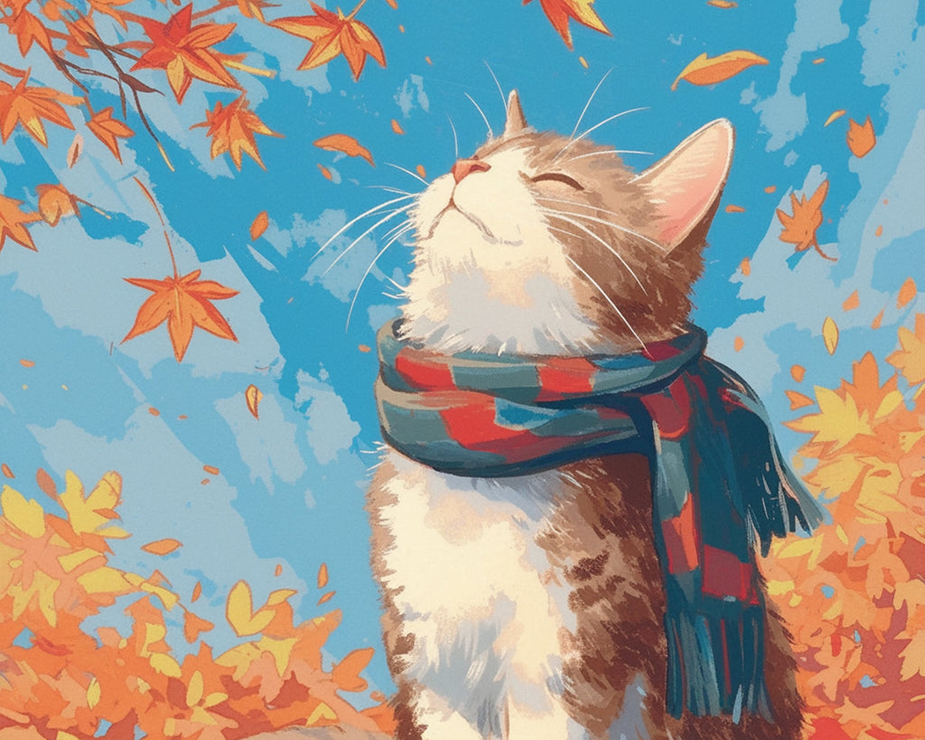 Kat met Sjaal in de Herfst Schilderen op Nummers