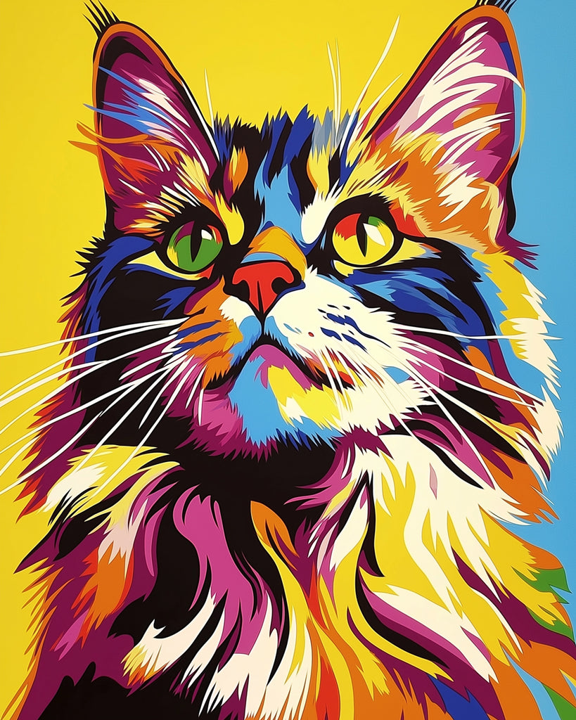 Kat op Gele en Blauwe Achtergrond Mini Schilderen op Nummers
