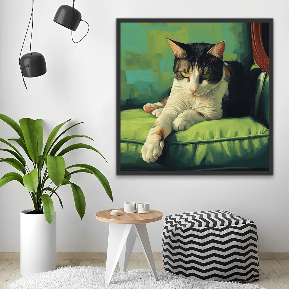 Kat op Groene Achtergrond Schilderen op Nummers