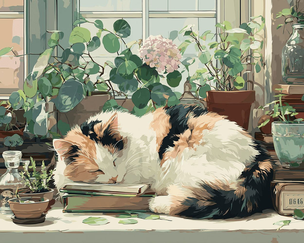 Kat Slapend op Boeken Schilderen op Nummers