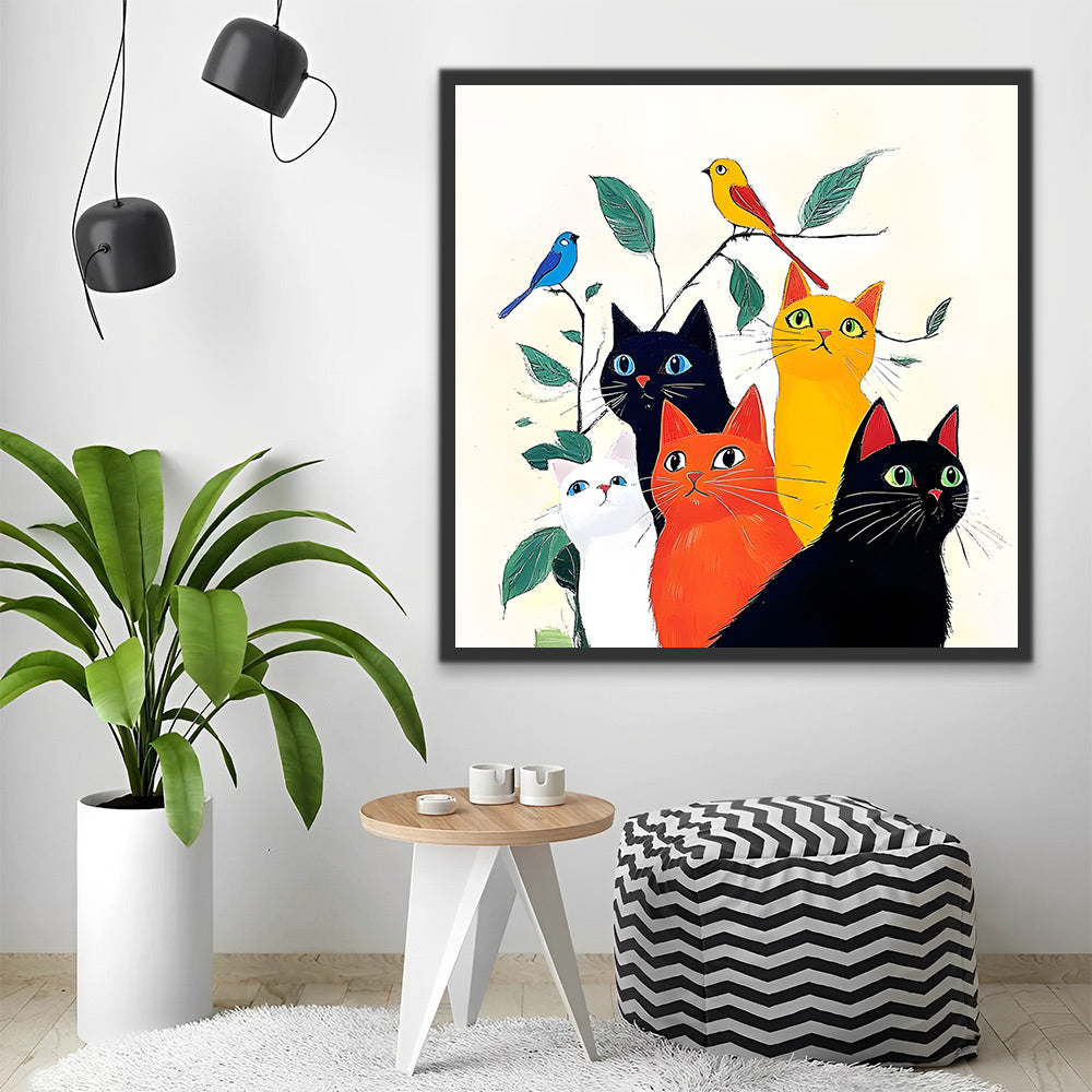 Katten en Vogels in een Boom Schilderen op Nummers