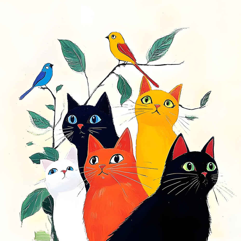 Katten en Vogels in een Boom Schilderen op Nummers