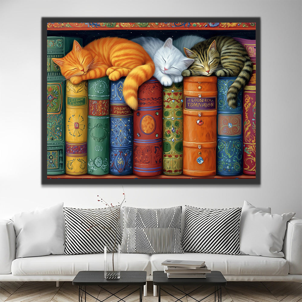 Katten Slapend op de Boekenplank Schilderen op Nummers