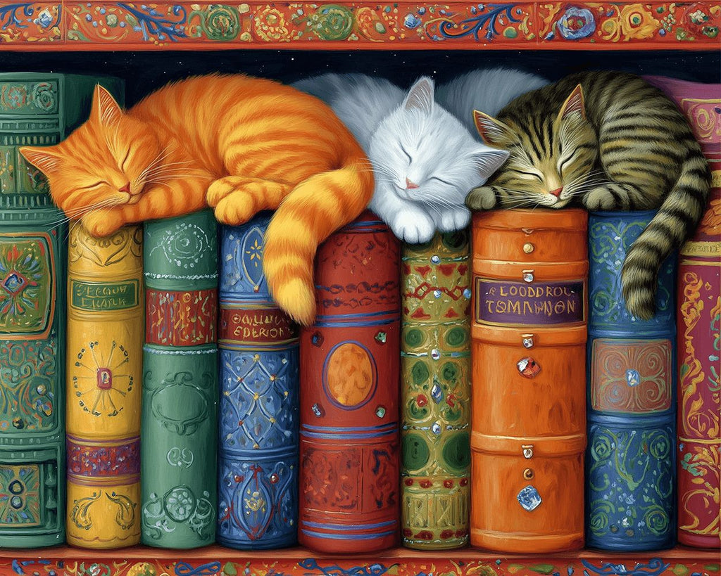 Katten Slapend op de Boekenplank Schilderen op Nummers