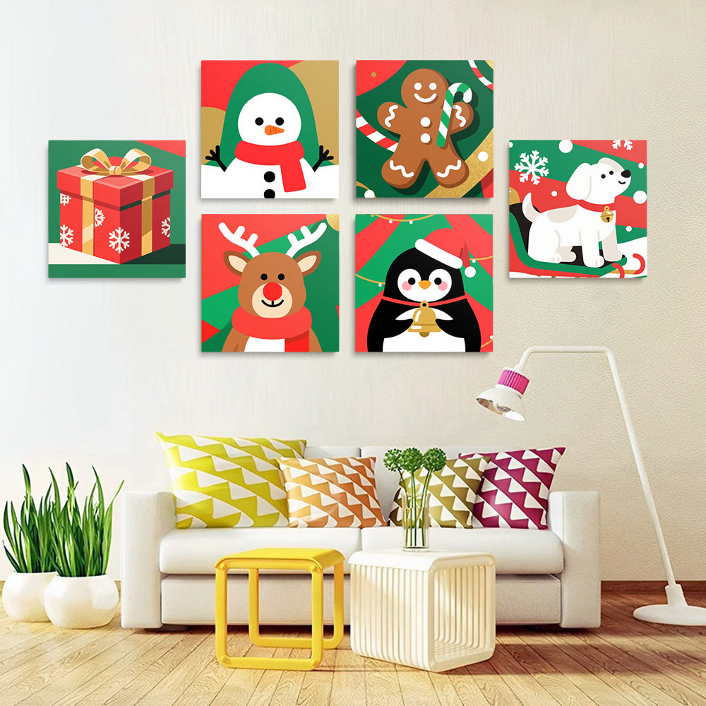 Kerst Dieren en Cadeau 6 Stuks Mini Schilderen op Nummers