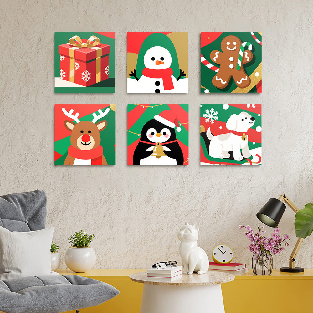 Kerst Dieren en Cadeau 6 Stuks Mini Schilderen op Nummers