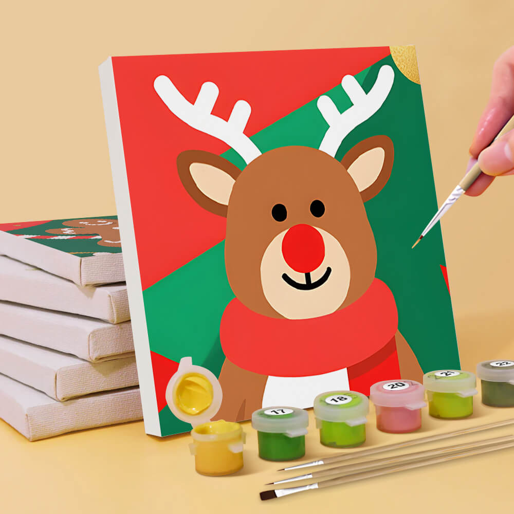 Kerst Dieren en Cadeau 6 Stuks Mini Schilderen op Nummers