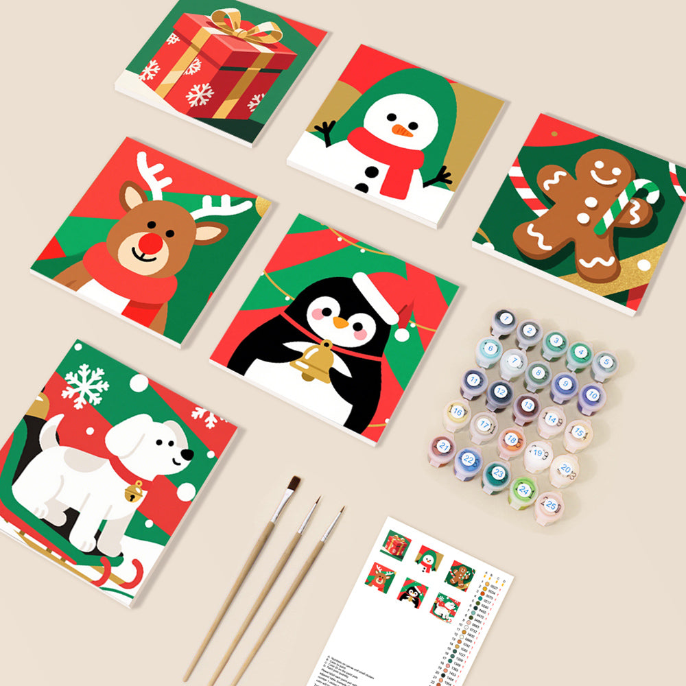 Kerst Dieren en Cadeau 6 Stuks Mini Schilderen op Nummers