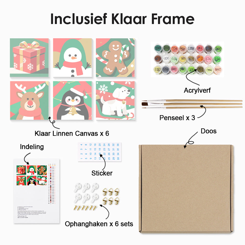 Kerst Dieren en Cadeau 6 Stuks Mini Schilderen op Nummers