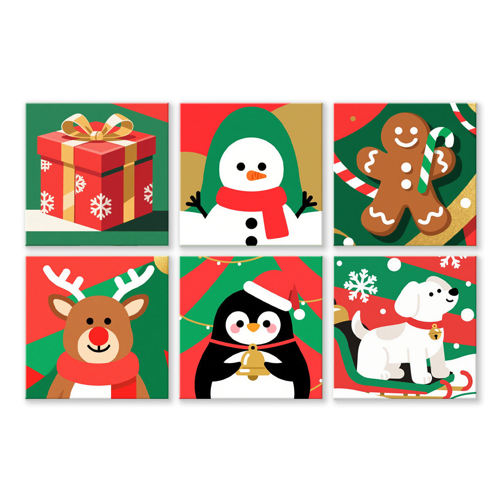 Kerst Dieren en Cadeau 6 Stuks Mini Schilderen op Nummers