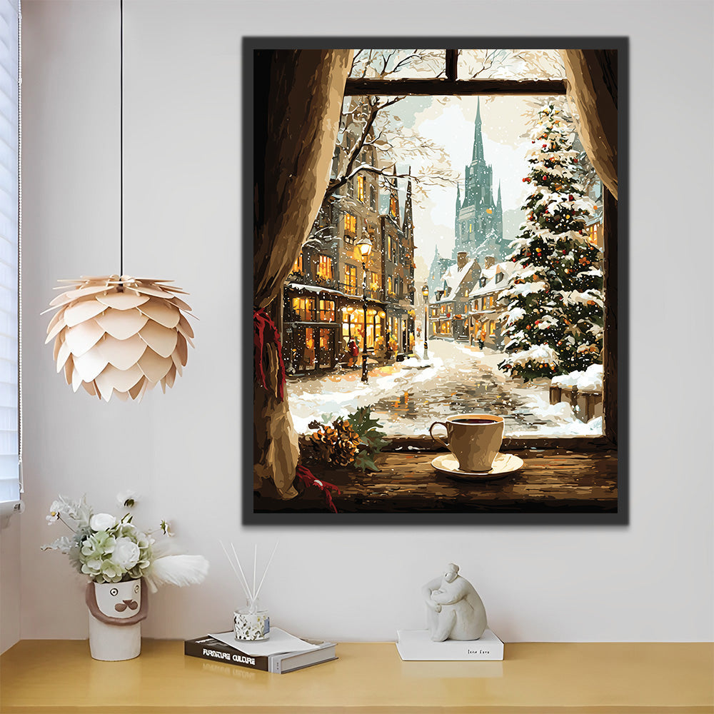 Kerst in de Stad Buiten het Raam Schilderen op Nummers