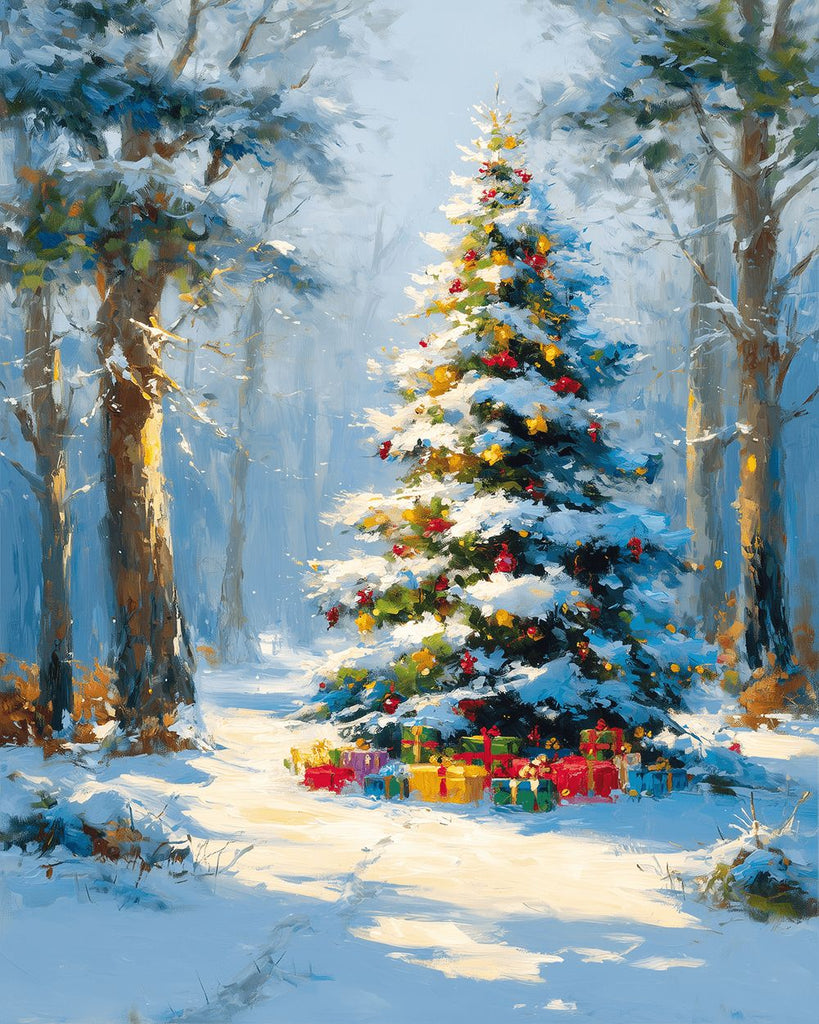 Kerstboom in het Besneeuwde Bos Schilderen op Nummers